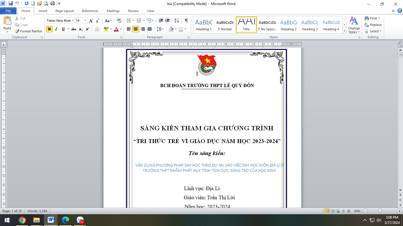 Vận dụng phương pháp dạy học theo dự án vào việc dạy học môn Địa lí ở trường THPT nhằm phát huy tính tích cực sáng tạo của học sinh