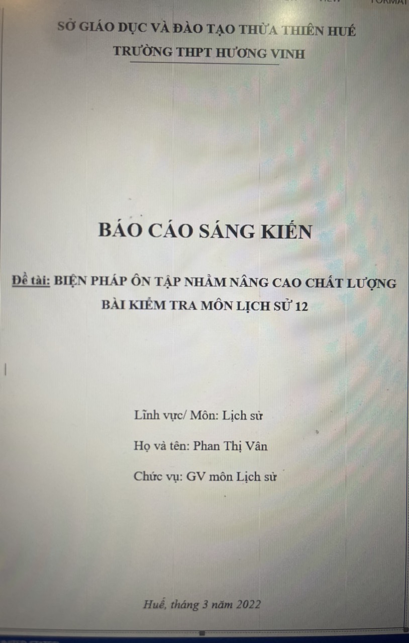 BIỆN PHÁP ÔN TẬP NHẰM NÂNG CAO CHẤT LƯỢNG  BÀI KIỂM TRA MÔN LỊCH SỬ 12