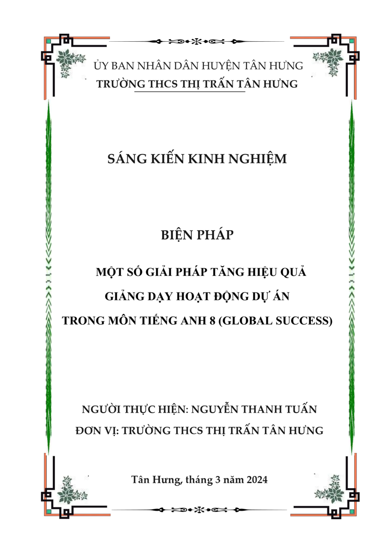 Một số giải pháp tăng hiệu quả giảng dạy hoạt động dự án trong môn Tiếng Anh 8 (Global Success)