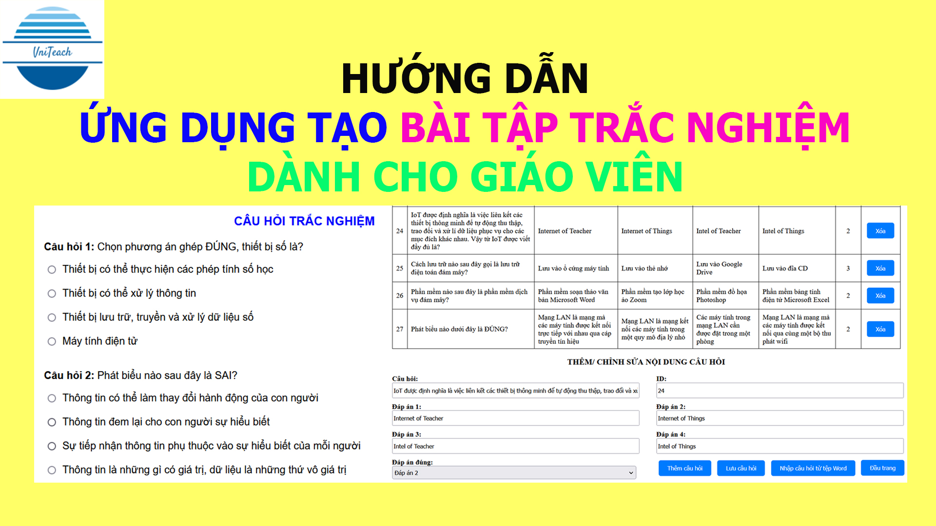 Ứng dụng tạo bài tập trắc nghiệm trực tuyến cho giáo viên