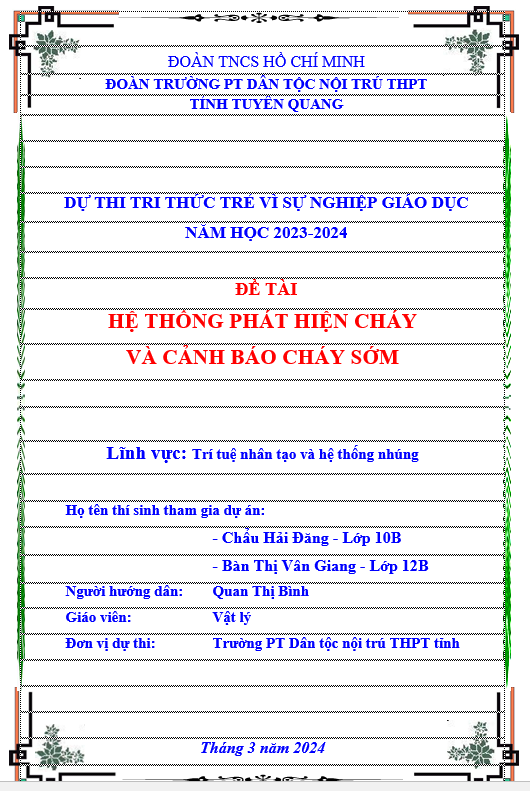 HỆ THỐNG PHÁT HIỆN CHÁY VÀ CẢNH BÁO CHÁY SỚM