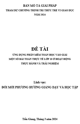 Ứng dụng phần mềm Toán học vào giải một số bài toán thực tế lớp 10 ở hoạt động thực hành và trải nghiệm.