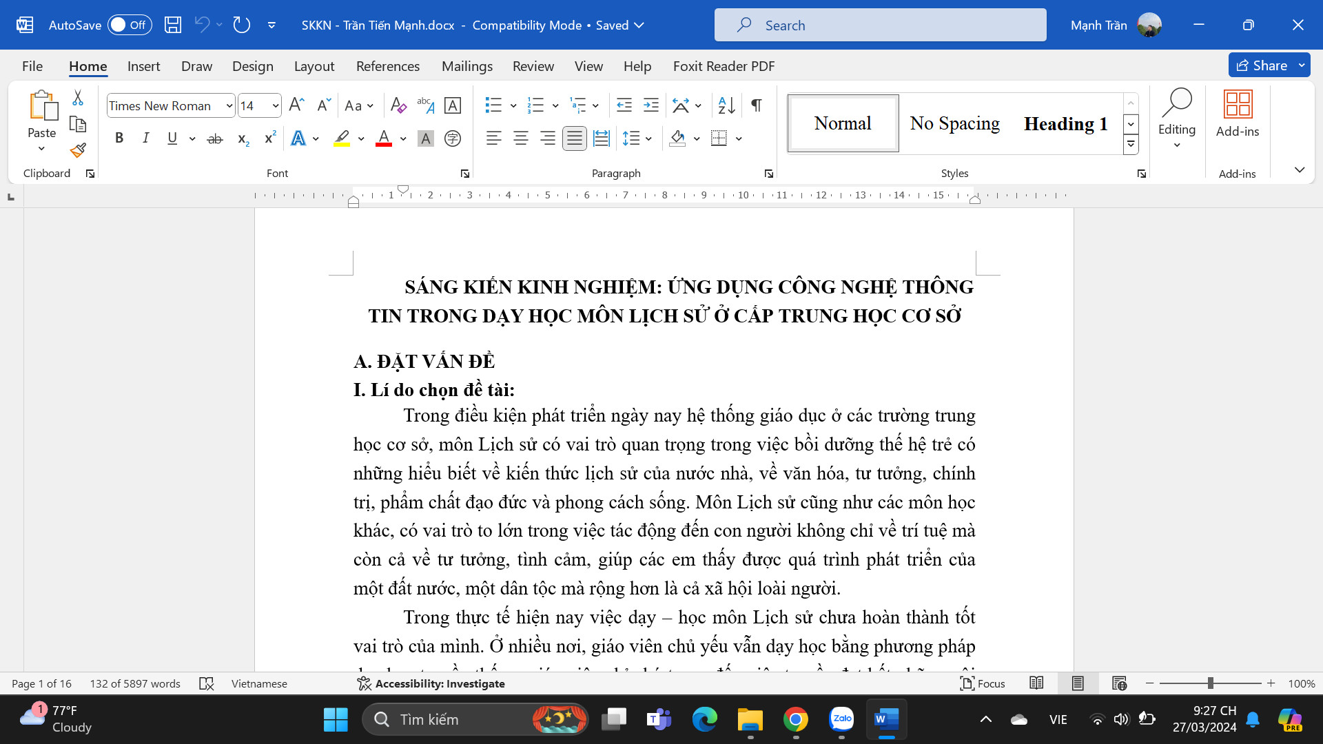 ỨNG DỤNG CÔNG NGHỆ THÔNG TIN TRONG DẠY HỌC MÔN LỊCH SỬ Ở CẤP TRUNG HỌC CƠ SỞ