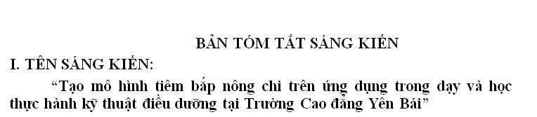 “Tạo mô hình tiêm bắp nông chi trên ứng dụng trong dạy và học thực hành kỹ thuật điều dưỡng tại Trường Cao đẳng Yên Bái”