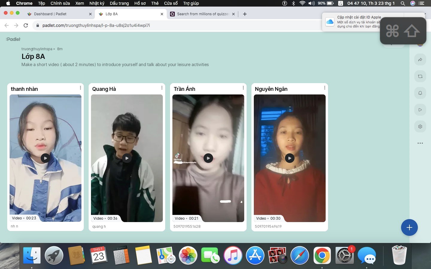 Ứng dụng phần mềm Quizizz vào dạy học ngữ pháp và phần mềm Padlet vào giao bài tập cho học sinh