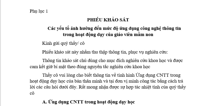 Đánh giá thực trạng và đề xuất giải pháp nâng cao hiệu quả ứng dụng CNTT trong dạy học tại các trường Mầm non trên địa bàn thành phố Điện Biên Phủ