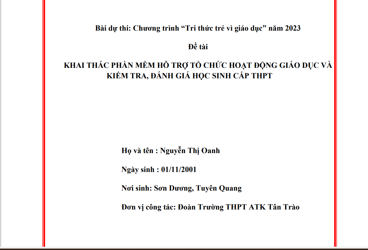 Khai thác phần mềm hỗ trợ tổ chức hoạt động giáo dục và kiểm tra, đánh giá học sinh THPT