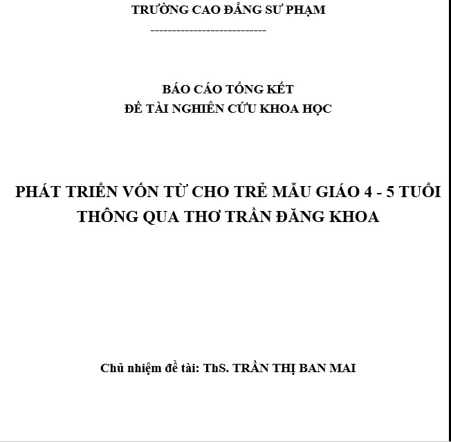 Phát triển vốn từ cho trẻ mẫu giáo 4 - 5 tuổi thông qua thơ Trần Đăng Khoa