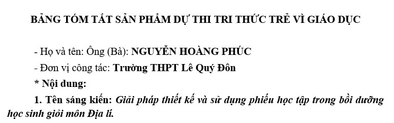 Giải pháp thiết kế và sử dụng phiếu học tập trong bồi dưỡng học sinh giỏi môn Địa lí